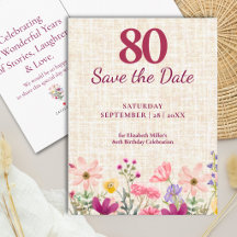 Aniversário de 80 anos Elegante Floral Linho Salve