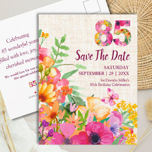 Cartão Postal De Anúncio Aniversário de 85 anos Borboletas Jardim Floral El