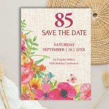 Aniversário de 85 anos Save the Date Bold Floral L