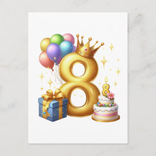 Cartão Postal De Anúncio Aniversário de 8 anos dourado