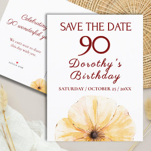 Cartão Postal De Anúncio Aniversário de 90 Floral - Design de Blogue Amarel