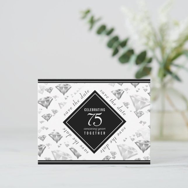 Cartão Postal De Anúncio Aniversário de Casamento de Diamante Elegante 75 (Em pé/Frente)