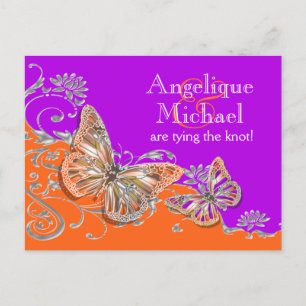 Cartão Postal De Anúncio Aniversário de noivado de laranja roxo