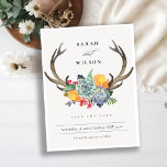 CARTÃO POSTAL DE ANÚNCIO ANTLER BOHEMIAN SUCCULENTE FLORAL SALVE A DATA<br><div class="desc">Se você precisar de qualquer outra personalização ou qualquer outro item correspondente,  entre em contato comigo em yellowfebstudio@gmail.com</div>