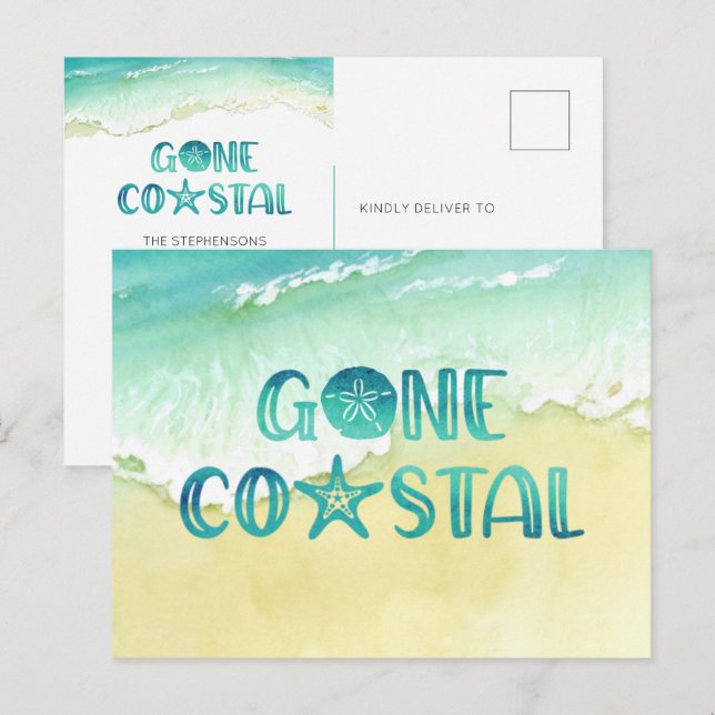 Cartão Postal De Anúncio Anunciante Movimentado de Onda de Praia da Aquarel (Frente/Verso)