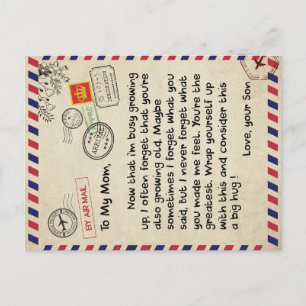 Cartão Postal De Anúncio Ao Meu Filho Presente, Mãe E Filho, Carta De Amor 