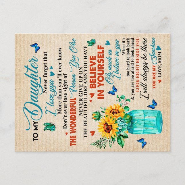 Cartão Postal De Anúncio Ao Meu Presente De Filha, Sobreloso De Borboleta,  (Frente)