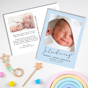 Cartão Postal De Anúncio Apresentando Fotos de Nascimento do Bebê Azul