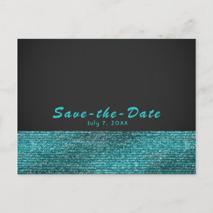 Cartão Postal De Anúncio Aqua Azul e Cinza Moderno Glam Sequins Salve a Dat