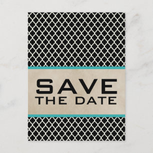 Cartão Postal De Anúncio Aqua Chic Quatrefoil Salve o Cartão-Postal de Data