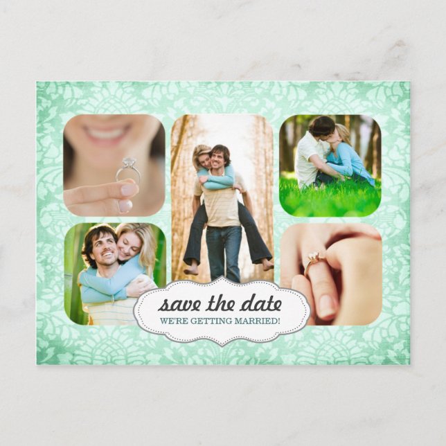 Cartão Postal De Anúncio Aqua Custom Photo Save The Date Postcard (Frente)