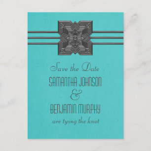 Cartão Postal De Anúncio Aqua Medallion Border Salve Date Postcard