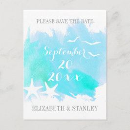 Cartão Postal De Anúncio Aquarela aquática, casamento de estrela-do-mar Sav