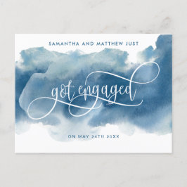 Cartão Postal De Anúncio Aquarela Azul, Acabei de Ficar Noiva, Noivado