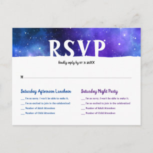 Cartão Postal De Anúncio Aquarela Azul Roxo Galáxia Bar Mitzvah RSVP