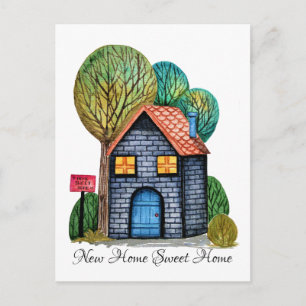 Cartão Postal De Anúncio Aquarela Casa Doce Casa Arte Fofa