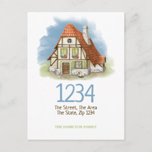 Cartão Postal De Anúncio Aquarela Da Casa De Algodão Que Mudamos Para Casa