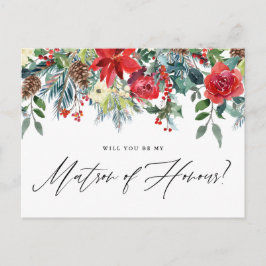 Cartão Postal De Anúncio Aquarela Festiva Floral Garland Matrião de Honra