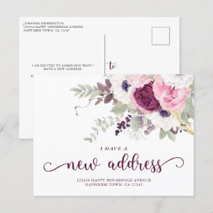 Cartão Postal De Anúncio Aquarela Floral Mudei de Endereço Anno