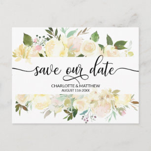 Cartão Postal De Anúncio Aquarela Floral Rosa Marfim Casamento SALVE NOSSOS