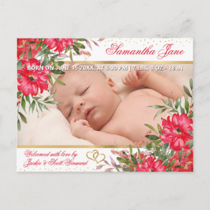 Cartão Postal De Anúncio Aquarela Flores de Verão Rosa Brilhante Nascimento