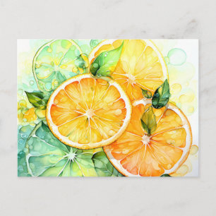 Cartão Postal De Anúncio Aquarela Limão Laranja Lima Botânica Cozinha