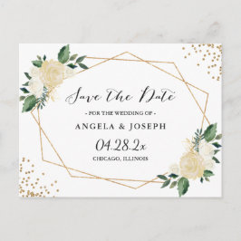 Cartão Postal De Anúncio Aquarela Natureza Verde Dourada Floral Salvar Data