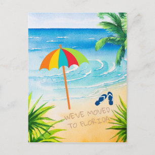 Cartão Postal De Anúncio Aquarela Praia Nós nos mudamos para a Flórida Novo