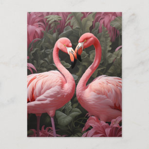 Cartão Postal De Anúncio Aquarela Romance de Flamingo Rosa Tropical