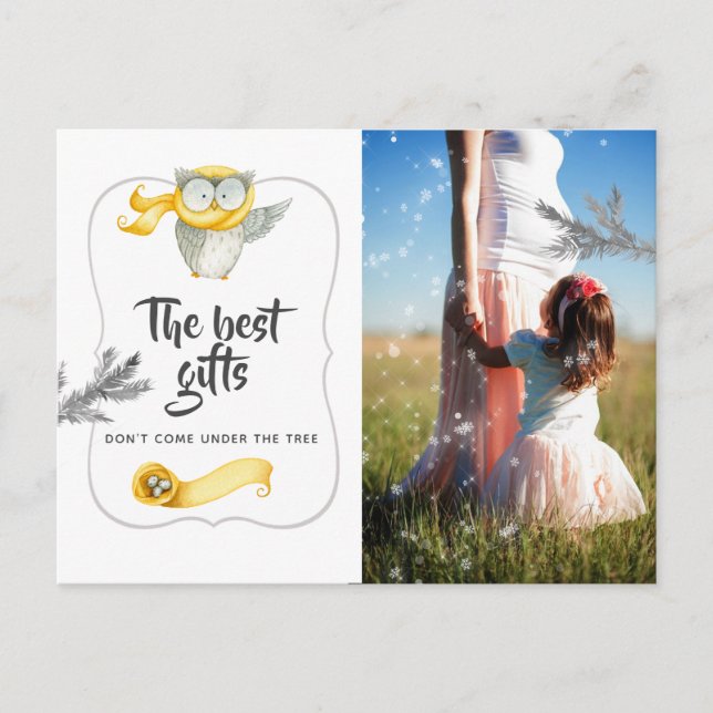 Cartão Postal De Anúncio Aquarelas Winter Owl Christmas Baby Esperando (Frente)