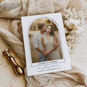Cartão Postal De Anúncio Arco Boho Moderno com Foto para Save The Date