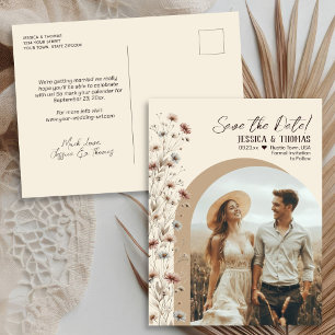 Cartão Postal De Anúncio Arco de Flores Silvestres Boho Foto de Casamento S