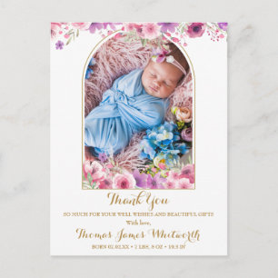 Cartão Postal De Anúncio Arco Foto Floral Script Obrigado Nascimento do Beb
