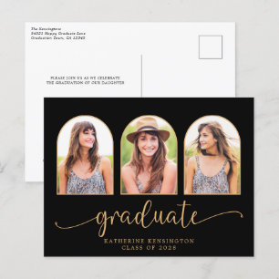 Cartão Postal De Anúncio Arco Preto Elegante com Ouro 3 Fotos Graduação