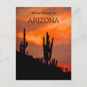 Cartão Postal De Anúncio Arizona Silhueta Saguaro Cactus Movimento Sunset