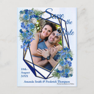 Cartão Postal De Anúncio Armas Geométricas Dourado-Marinho & Flores Azuis