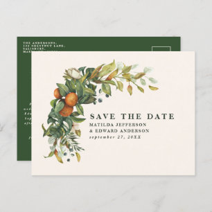 Cartão Postal De Anúncio Arranjo elegante de citrinos botânicos do casament