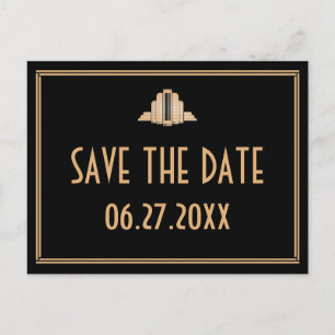 Cartão Postal De Anúncio Art Deco Black Save The Date Postcard