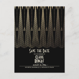 Cartão Postal De Anúncio Art Deco Preto e Dourado Vintage Salve a Data