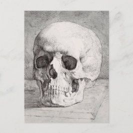 Cartão Postal De Anúncio Arte Gráfica de Caveira: Design de Tinta Minimalis
