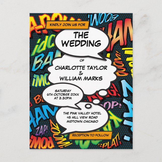 Cartão Postal De Anúncio Arte Pop de Quadrinhos Moderno Fotografia Casament (Frente)