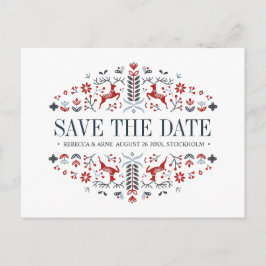 Cartão Postal De Anúncio Arte popular escandinava | CASAMENTO SALVAR DATA
