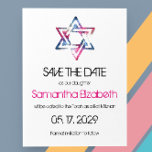 Cartão Postal De Anúncio Artsy Star do David Bar Bat Mitzvah salva a data<br><div class="desc">A Estrela de David em tons de rosa e azul em uma textura artística granulada é impressa em Bar e Bat Mitzvah, salvando os cartões postais datados. Pelo seu filho ou filha. Todo o texto padrão (informações de exemplo) pode ser totalmente personalizado com suas próprias palavras, e você também pode...</div>