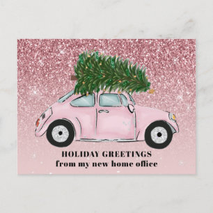 Cartão Postal De Anúncio Árvore de Natal de Carro Rosa Glitter Novo Escritó