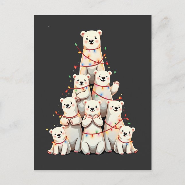 Cartão Postal De Anúncio Árvore de Natal do Polar Bear Feliz Natal Xmas (Frente)