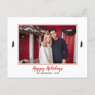 Cartão Postal De Anúncio Árvore de Natal Rustic Red & White Gingham Flanne