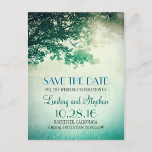 Cartão Postal De Anúncio árvore e pássaros de amor rústico vintage salvar a