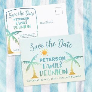 Cartão Postal De Anúncio Árvore Palm Da Praia Da Reunião Familiar Salve A D