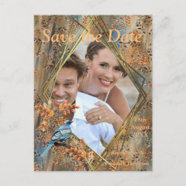 Cartão Postal De Anúncio Árvores altas, folhas de outono & pássaros azuis.