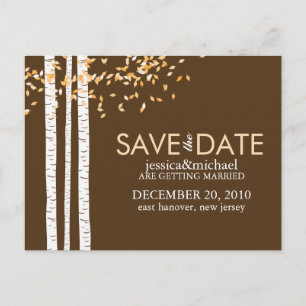 Cartão Postal De Anúncio Árvores de Birch Salvem a Data Casamento